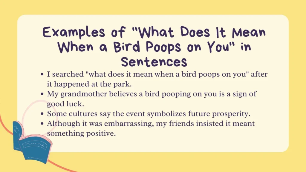 Examples of "What Does It Mean When a Bird Poops on You" in Sentences